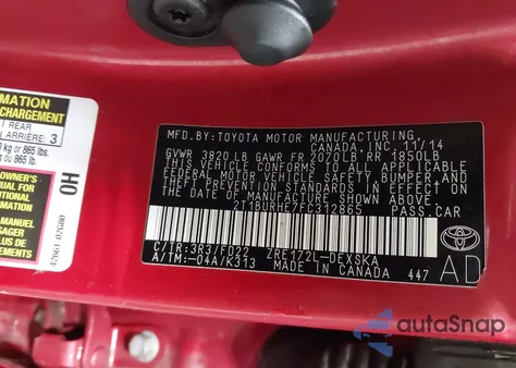 2015 Toyota Corolla S Plus z USA, uszkodzony, nr VIN 2T1BURHE7FC312865